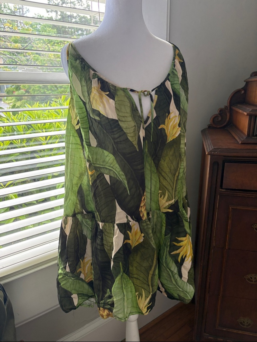 H&M Green and Yellow Tropical Print Mini Dress